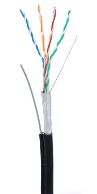 Кабель FTP  4х2х0.47,кат.5е, внешний с тросом, одножильный,черный, 305м NETLAN